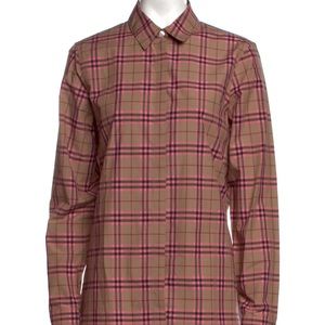 Burberry Brit button up house check pattern in classic tan & pink. Size: M